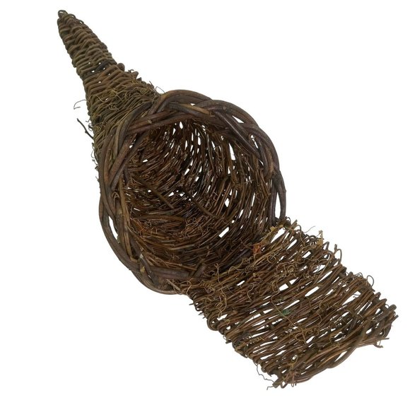 Wicker Cornucopia Basket Horn of Plenty Footed or Hang Thanksgiving Rustic 15" - Picture 4 of 6